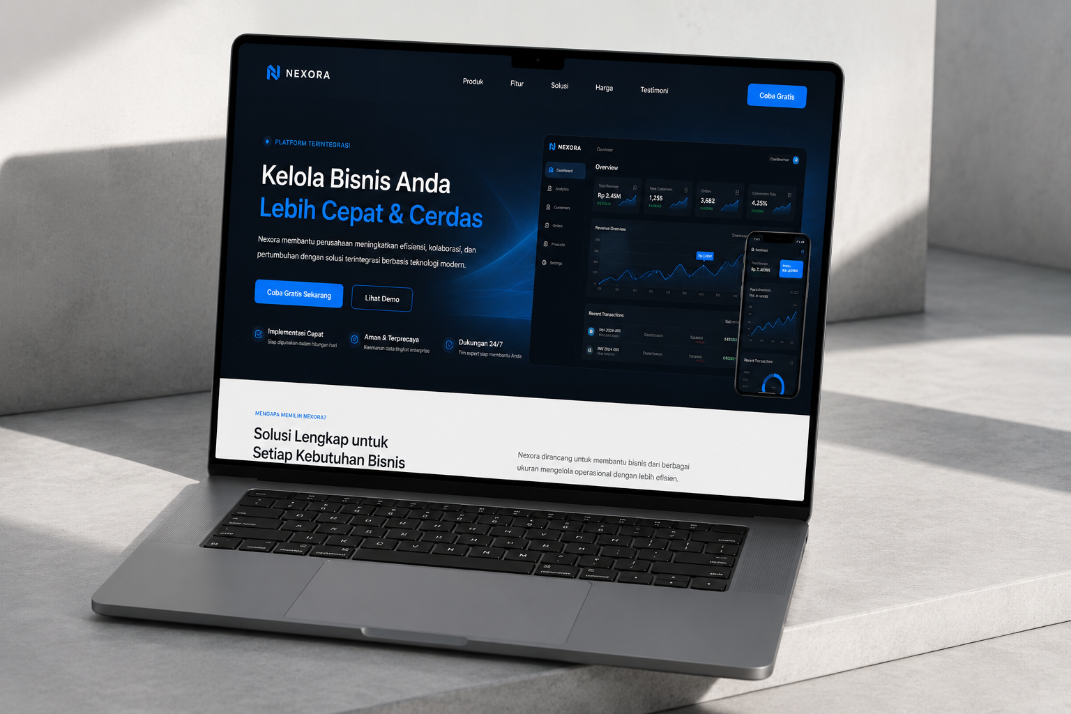 Single Scroll Landing Page Mockup on Laptop - Gilabs